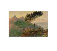 Impression sur toile Claude Monet - L'église de Varengeville, contre la lumière du soleil - Décoration murale d'intérieur - 50 x 75 cm