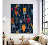 Impression Sur Toile Cocktail Géométrique - Art Médiéval Toile Peinture Image Tableau Décoration Murale Pour Chambre Peintures À L'Huile Bleu Foncé Pour Salon Sans Cadre 40X50Cm