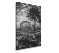 Impression sur toile Colonnes de l'Antiquité se réveillant dans la brillance du nouveau matin Format : 60 x 40 cm Effet : noir et blanc XXL Impression d'art sur châssis / Décoration de salon