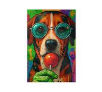 Impression sur toile colorée représentant un chien mangeant une sucette, décoration de chambre à coucher, bureau, chambre, cadeau 60 x 90 cm