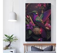 Impression sur toile colorée représentant un colibri, décoration murale pour salon, chambre d'enfant, fille ou garçon, cadeau d'anniversaire, 40 x 60 cm