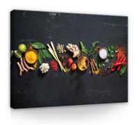 Impression sur Toile Cuisine Herbes Deco Épices 60x40 cm XXL Tableau Décoration Murale Intissée pour Salon Chambre pret a accroche