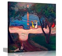 Impression sur toile Danse sur la plage par Edvard Munch Décoration murale Giclée Reproduction de peinture à l'huile encadrée 60 x 60 cm