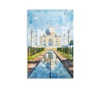 Impression sur toile d'architecture du Taj Mahal Inde, point de repère de l'Agra, œuvre d'art pour décoration d'intérieur : salon, chambre à coucher, salle de bain, bureau - 40 x 60 cm