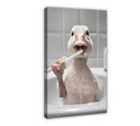 Impression sur toile de canard qui se brosse les dents - Décoration murale pour salon, chambre à coucher - 50 x 75 cm