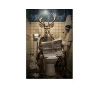 Impression sur toile de cerf avec bois de cerf lisant un journal sur les toilettes - Décoration murale pour salon, chambre à coucher - 50 x 75 cm