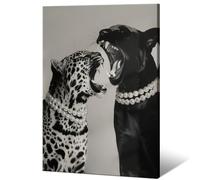 Impression sur toile de chats sauvages tendance, motif léopard et panthère en perles - Impressions sur toile de style chic - Photographie d'animaux de la jungle - Pour chambre de fille, appartement,