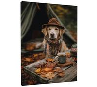 Impression sur toile de chien d'automne - Marron Golden Retriever - Décoration d'automne confortable pour salon, chambre à coucher, bureau, cadeau amoureux des animaux - 30,5 x 40,6 cm