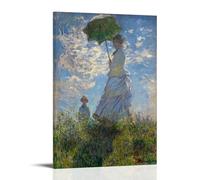 Impression sur toile de Claude Monet The Promenade, femme avec un parasol - Décoration murale pour chambre à coucher, salon (50 x 75 cm)