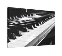Impression sur toile de clavier de piano noir et blanc - Œuvre d'art encadrée - Décoration moderne prête à être accrochée - Peinture à l'huile pour salon, chambre à coucher, bureau - 45,7 x 30,5 cm