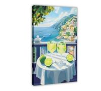 Impression sur toile de cocktail vert côtier - Poster de voyage - Décoration murale pour salon, chambre à coucher - 50 x 75 cm