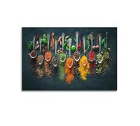 Impression sur toile de cuisine, herbes et épices - Cuillères à piment - Décoration murale moderne pour chambre à coucher - 60 x 90 cm