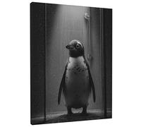 Impression sur toile de douche pingouin mignon noir et blanc, décoration moderne pour salon, chambre à coucher, bureau, salle de jeux, art amusant 20,3 x 25,4 cm