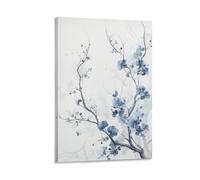 Impression sur toile de fleurs bleues à l'aquarelle - Décoration murale pour la maison