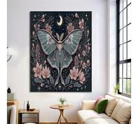 Impression Sur Toile de Fleurs Papillon Lune, Décoration Murale Illustration, Esthétique pour Décor d'intérieur Chambre à Coucher, Rose gris 70x100cm, Sans Cadre
