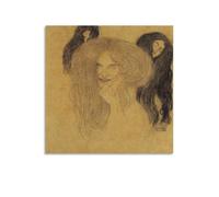Impression sur toile de Gustav Klimt's Study for The Gorgon Heads (1) - Décoration murale pour chambre à coucher - 60 x 60 cm