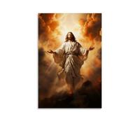 Impression sur toile de Jésus - Décoration murale chrétienne - Portrait de Jésus - Tableau catholique - Impression de Dieu - Pour salle de prière, salon, chambre à coucher - 60 x 90 cm