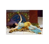 Impression sur toile de John William Waterhouse, Dolce Far Niente, Masterpiece - Décoration murale pour maison, bureau, chambre à coucher, salon - 20 x 30 cm