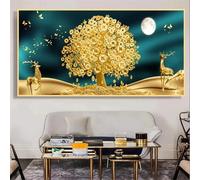 Impression sur toile de luxe représentant une pièce d'or porte-bonheur, tableau mural avec feuilles et cerf doré, décoration de salon, 20 x 40 cm, sans cadre