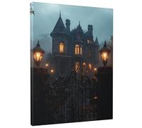 Impression sur toile de manoir gothique, maison hantée, gris foncé, décoration d'intérieur mystique pour salon, chambre à coucher, bureau, sans cadre, 20,3 x 30,5 cm