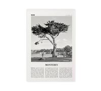Impression sur toile de Monterey - Paysage rétro - Motif carte de ville - États-Unis - Amérique du Nord - Noir et blanc - 30 x 45 cm