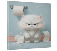 Impression sur toile de papier toilette avec chat mignon, motif chat blanc, décoration de salle de bain fantaisie, salon, chambre à coucher, bureau 30,5 x 30,5 cm