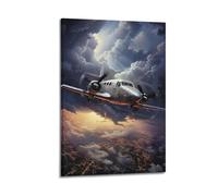 Impression sur toile de paysage « A Passenger Avion in The Cloud Over The City » - Décoration murale moderne pour chambre à coucher - 60 x 90 cm