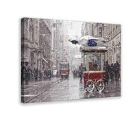 Impression sur toile de paysage Beyoglu d'Istanbul, rue Istiklal, tramway d'Istanbul - Décoration murale pour salon, chambre à coucher - 30 x 45 cm