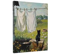 Impression sur toile de paysage de campagne - Impression sur toile de paysage de chat vert - Décoration murale rustique pour salon, chambre à coucher, cuisine - Sans cadre - 40,6 x 50,8 cm