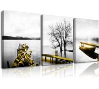 Impression sur Toile de Paysage de Côté du Rivage Exprimer Bateau Doré Peinture Tableau pour Art Déco Murale 30x40cm avec cadre