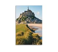 Impression sur toile de paysage réel du Mont Saint-Michel - Décoration murale moderne - 30 x 45 cm - Style sans cadre