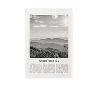 Impression sur toile de paysage rétro de la Caroline du Nord - Carte de ville des États-Unis - Noir et blanc - 30 x 45 cm