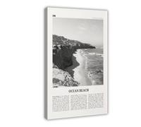 Impression sur toile de paysage rétro de San Diego, Californie, États-Unis, Paysage de l'océan, noir et blanc, 40 x 60 cm