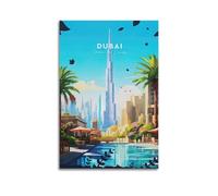 Impression sur toile de paysage urbain de Dubaï - Décoration murale moderne pour chambre à coucher - 20 x 30 cm