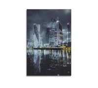Impression sur toile de paysage urbain de Moscou Russie Sci Fi - Décoration murale moderne pour chambre à coucher - 20 x 30 cm