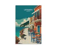 Impression sur toile de paysage urbain minimaliste Lefkada - Voyages en Grèce - 50 x 75 cm