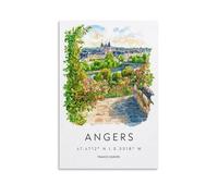 Impression sur toile de peintures à l'aquarelle Angers - Vue sur château - Motif paysage de la vallée de la Loire - 40 x 60 cm