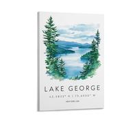 Impression sur toile de peintures à l'aquarelle sur le lac George, États-Unis, pour salon, chambre à coucher, salle de bain, bureau - 40 x 60 cm