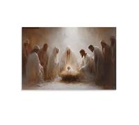Impression sur toile de peintures à thème crèche de Noël, crèche chrétienne, sainte famille chrétienne - 50 x 75 cm