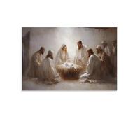 Impression sur toile de peintures à thème crèche de Noël, crèche chrétienne, sainte famille chrétienne - 50 x 75 cm