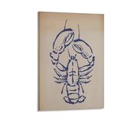 Impression sur toile de peintures à thème homard bleu côtier moderne et nautique - 30 x 45 cm