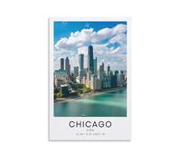 Impression sur toile de peintures à thème horizon de Chicago, États-Unis - Affiche d'œuvre d'art pour décoration d'intérieur : salon, chambre à coucher, salle de bain, bureau - 40 x 60 cm
