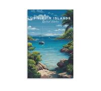 Impression sur toile de peintures à thème îles Vierges américaines côtières Saint-Thomas et Marina - 30 x 45 cm