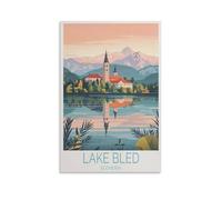 Impression sur toile de peintures à thème lac de Bled Slovénie - Décoration d'intérieur : salon, chambre à coucher, salle de bain, bureau - 40 x 60 cm