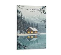 Impression sur toile de peintures à thème Lake Placid New York pour salon, chambre à coucher, salle de bain, bureau, 30 x 45 cm