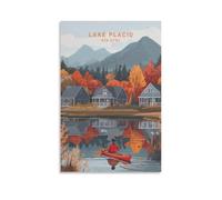 Impression sur toile de peintures à thème Lake Placid New York pour salon, chambre à coucher, salle de bain, bureau, décoration d'intérieur - 30 x 45 cm