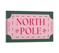 Impression sur toile de peintures à thème North Pole Ticket - Décoration d'intérieur : salon, chambre à coucher, salle de bain, bureau - 30 x 45 cm, rose coloré