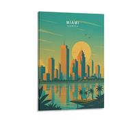 Impression sur toile de peintures à thème paysage urbain minimaliste à Miami, Floride, voyage - 30 x 45 cm