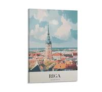 Impression sur toile de peintures à thème paysage urbain vintage Riga Lettonie - 30 x 45 cm