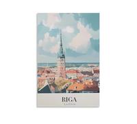 Impression sur toile de peintures à thème paysage urbain vintage Riga Lettonie - 30 x 45 cm